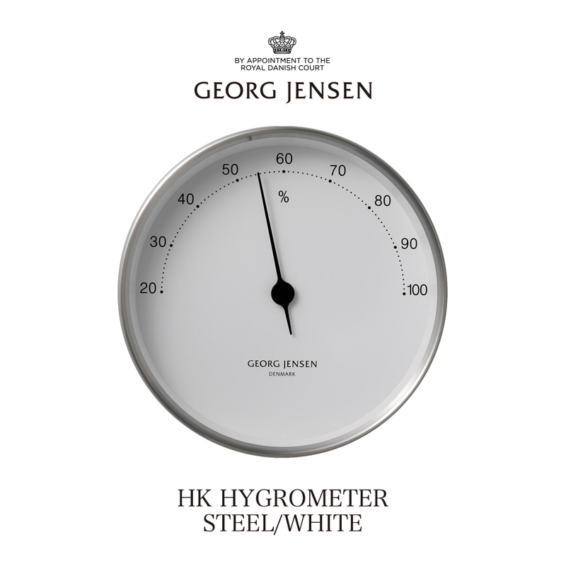 Georg Jensen ジョージジェンセン HK HYGROMETER STEEL WHITE コッペル ハイグロメーター ステンレススティール ホワイトダイヤル 3587590 Henning Koppel ヘニングコッペル 湿度計<br><br>正確に湿度を測り、天気の予測が出来る湿度計