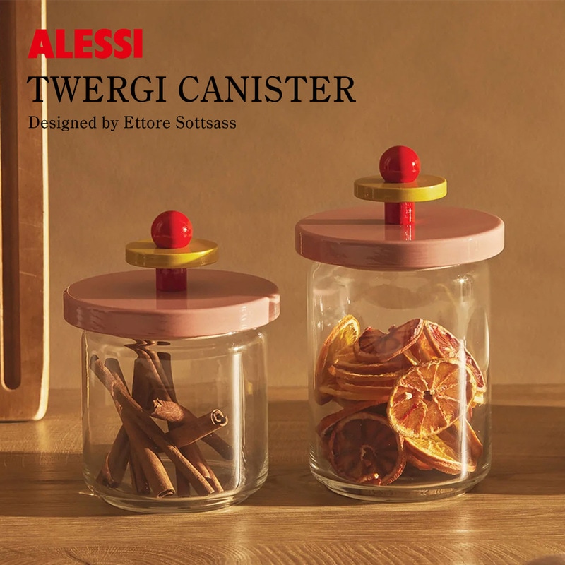 ALESSI TWERGI キャニスター アレッシ トゥエルジ CANISTER 750ml 1000ml ES16 Ettore Sottsass エットレ・ソットサス 保存容器<br><br>イタリアンデザインの巨匠、エットレ・ソットサスによってデザインされた乾物、粉類の保存に理想的なキャニスター