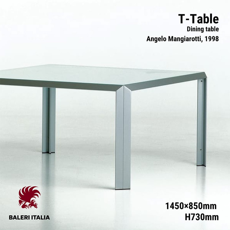 Baleri Italia バレリ イタリア T-Table 1450mmx850mm T-テーブル ガラス天板 Angelo Mangiarotti アンジェロ・マンジャロッティ ダイニングテーブル <br><br>極限のシンプルさを持つテーブル