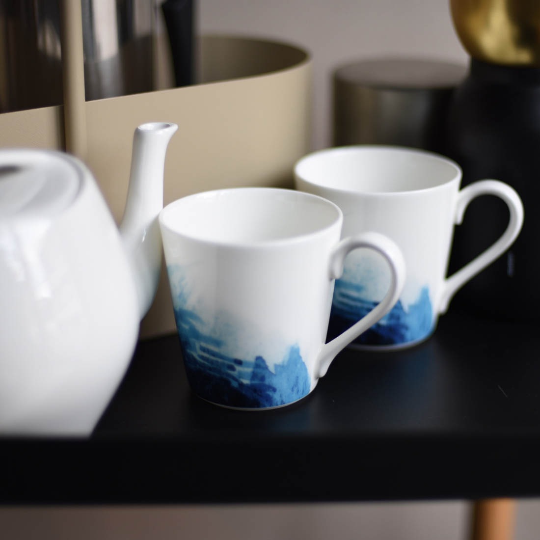 【G20公式国賓級】夫人瓷 西湖蓝 ペアマグカップ 新品未使用・完品 Georg Jensen/ジョージ ジェンセン/ヘニング・コッペル/日本限定マグ