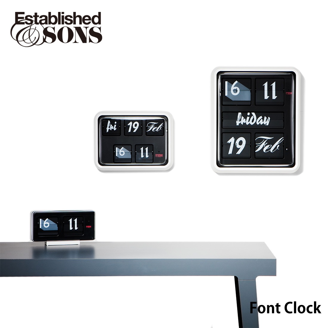 �ڳݤ��եå��ץ쥼��ȡ�Established&Sons Font Clock G100 small �������֥�å���ɥ���ɥ��� �ե���ȥ����å� �֤����� ������ �ɳݤ����� �Ѥ��Ѥ����� �ߥåɥ������꡼