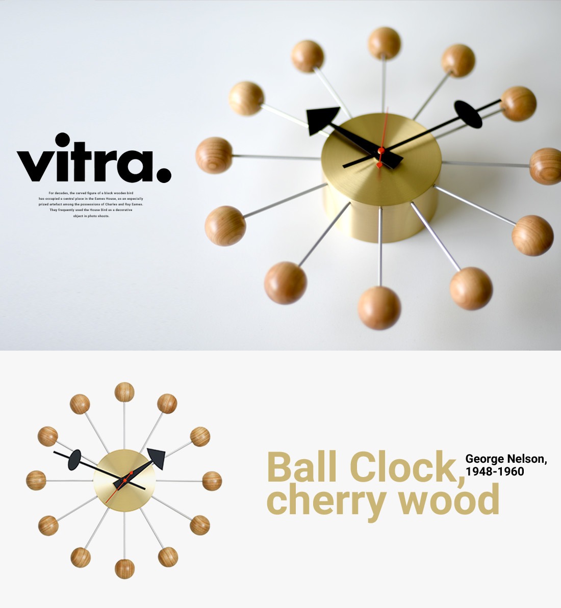 掛けフックプレゼント】Ball Clock Cherry wood ボールクロック