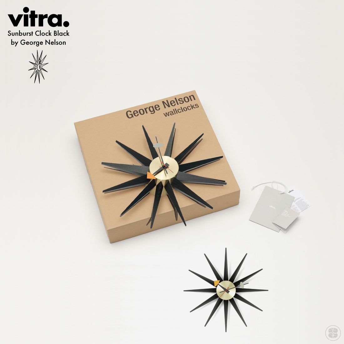 �ڳݤ��եå��ץ쥼��ȡ�Vitra �����ȥ� Sunburst Clock Black George Nelson �����ȥ� ����С����ȥ����å��֥�å� ���硼�����ͥ륽�� �������� �ݻ���
