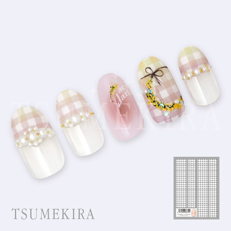 （メール便○）TSUMEKIRA（ツメキラ）：ネイルシール ギンガムチェック 白／NN-GGC-001
