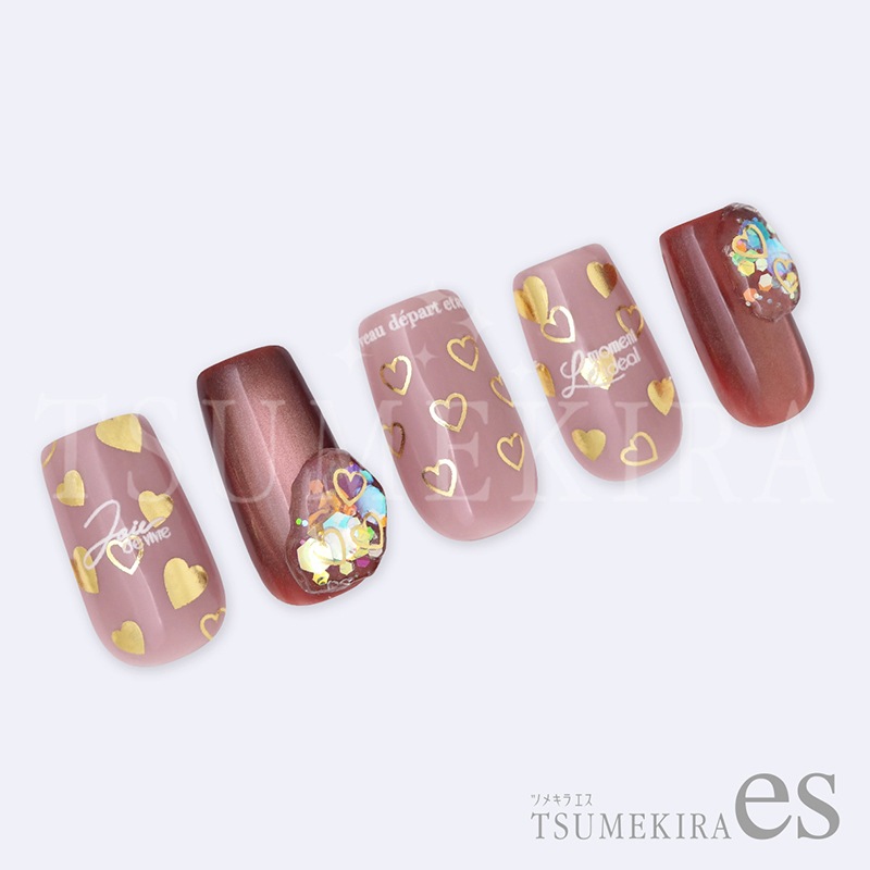 ツメキラes ネイルシールES-CHT-009 カラーハート ゴールド（ジェル