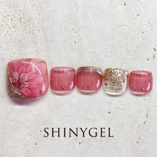 奥行きフラワーのフットネイル