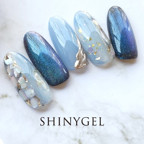 縦に部分使い♪ 大理石風シェルネイル | ネイルアートデザイン