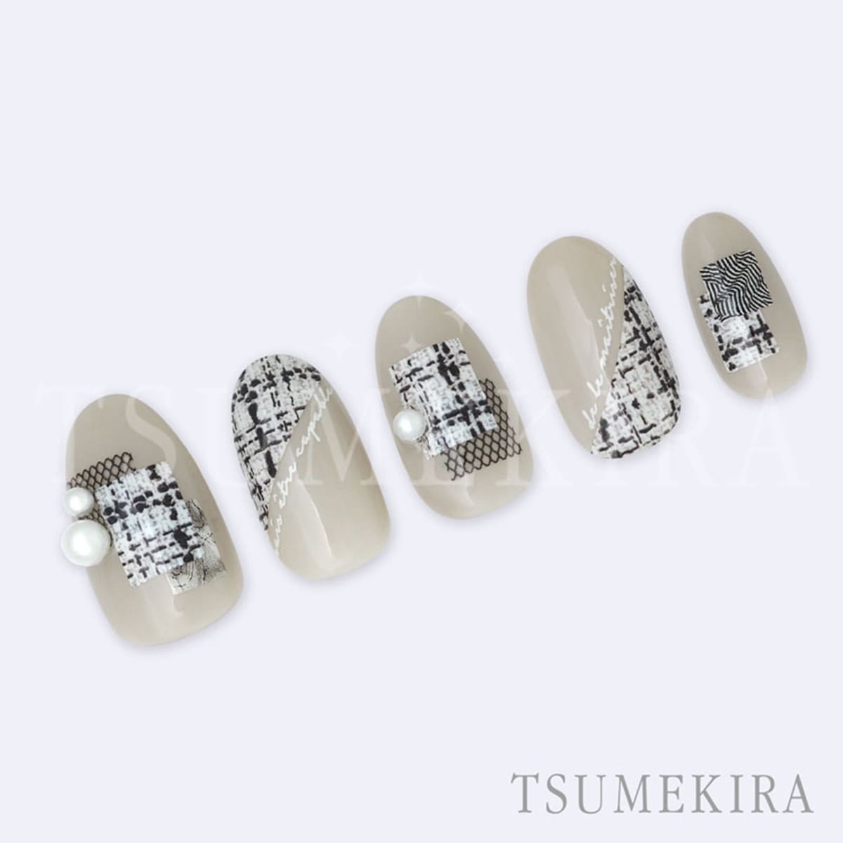TSUMEKIRA（ツメキラ）：ネイルシール ツイードフレンチ 【ホワイト