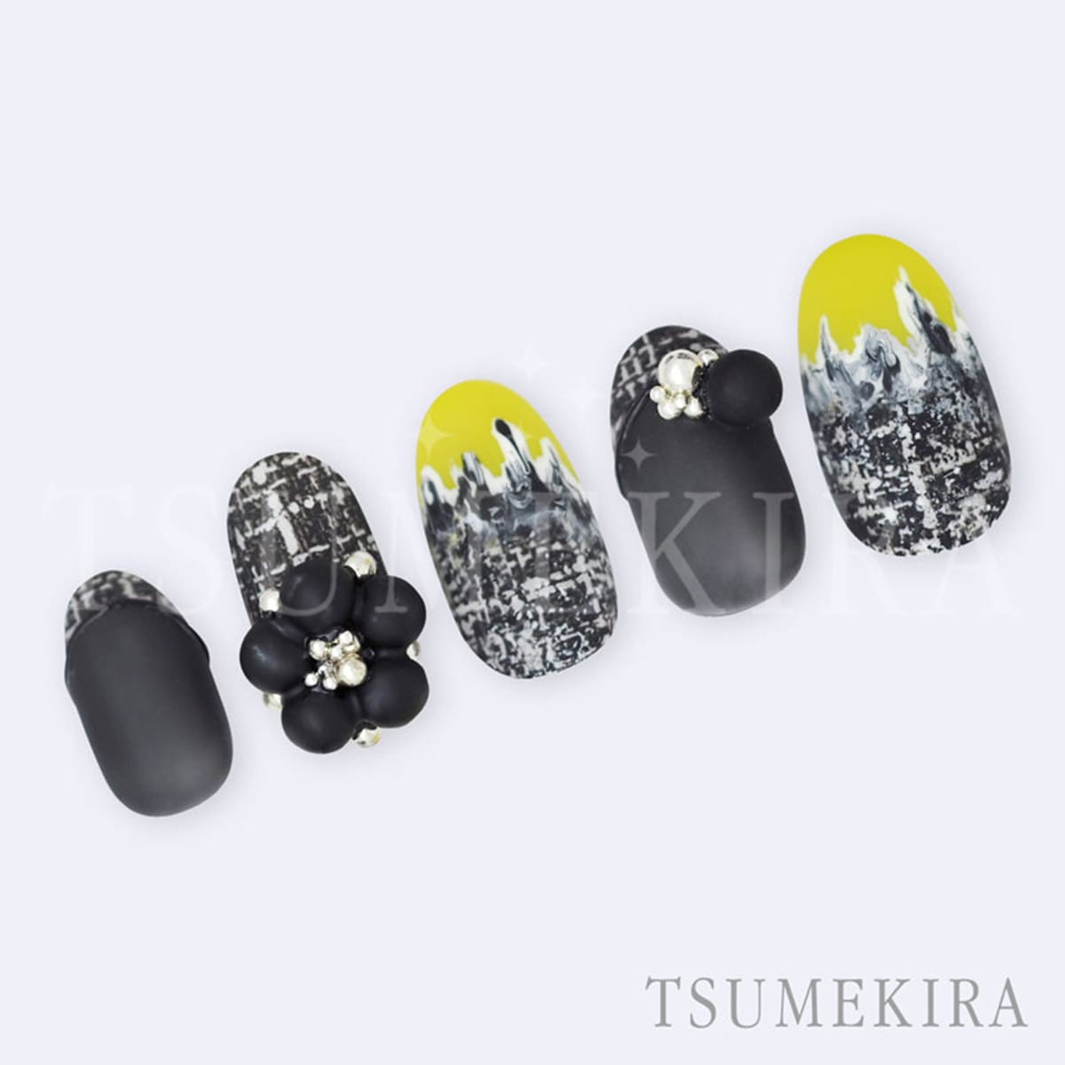 TSUMEKIRA（ツメキラ）：ネイルシール ツイードフレンチ 【ブラック