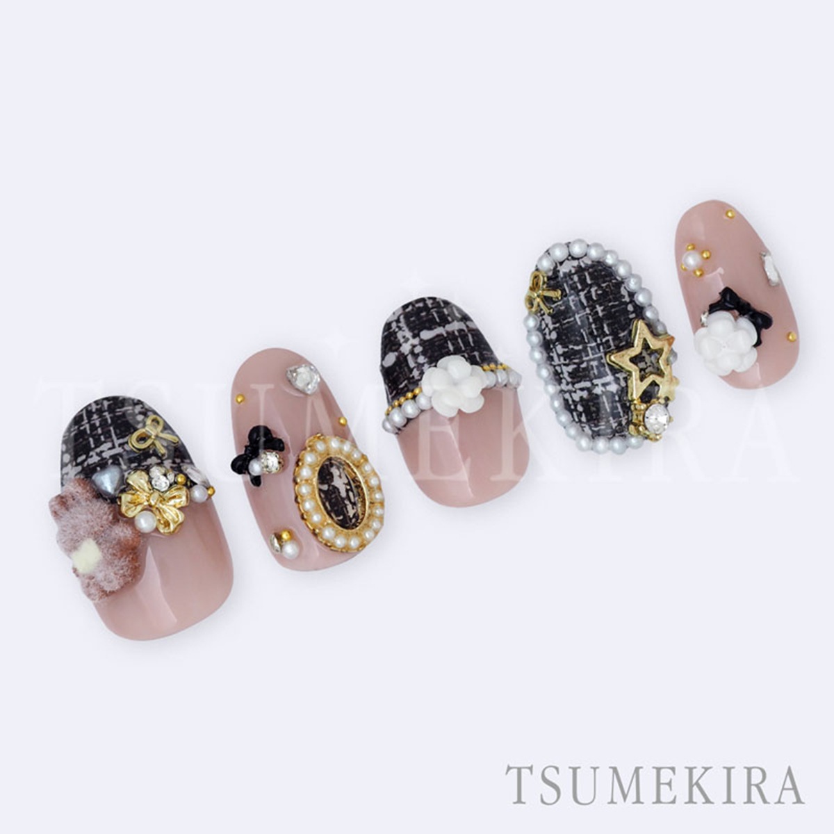 TSUMEKIRA（ツメキラ）：ネイルシール ツイードフレンチ 【ブラック
