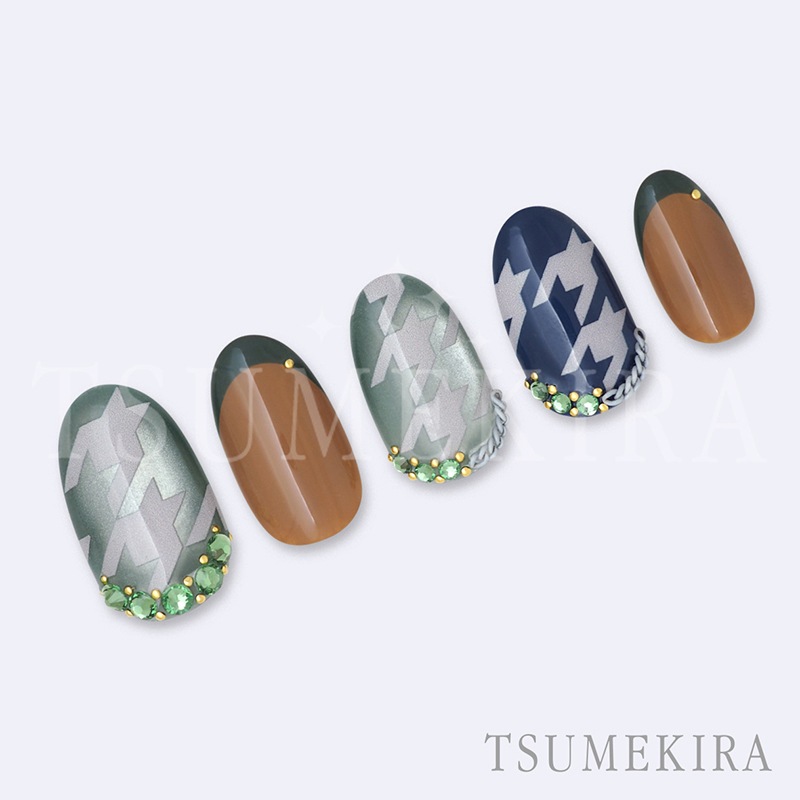 TSUMEKIRA（ツメキラ）：ネイルシール 福岡あみプロデュース 千鳥格子グランデ モカ&グレー／NN-FKO-005