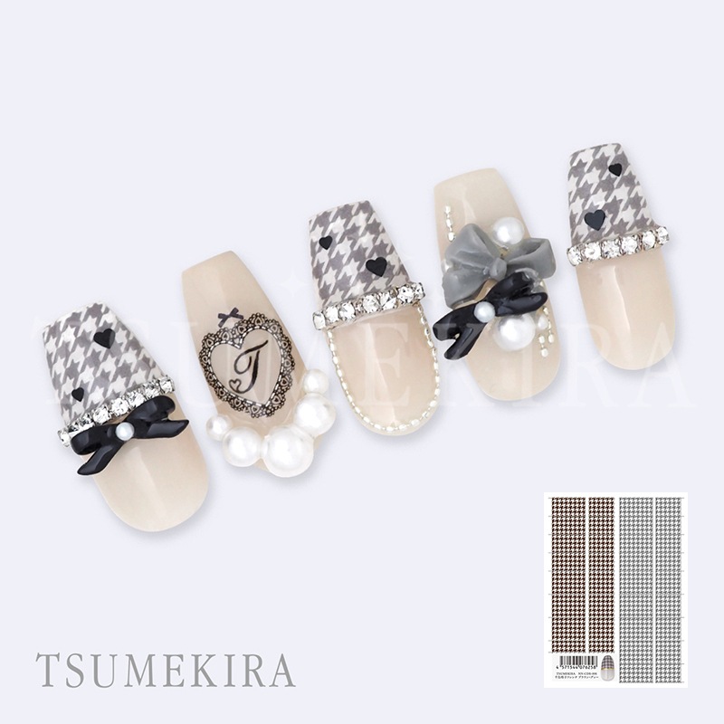 TSUMEKIRA（ツメキラ）：ネイルシール 千鳥格子フレンチ ブラウン・グレー／NN-CDR-006