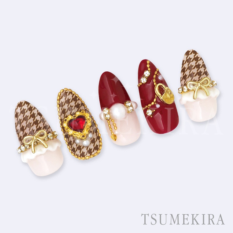 TSUMEKIRA（ツメキラ）：ネイルシール 千鳥格子フレンチ ブラウン・グレー／NN-CDR-006