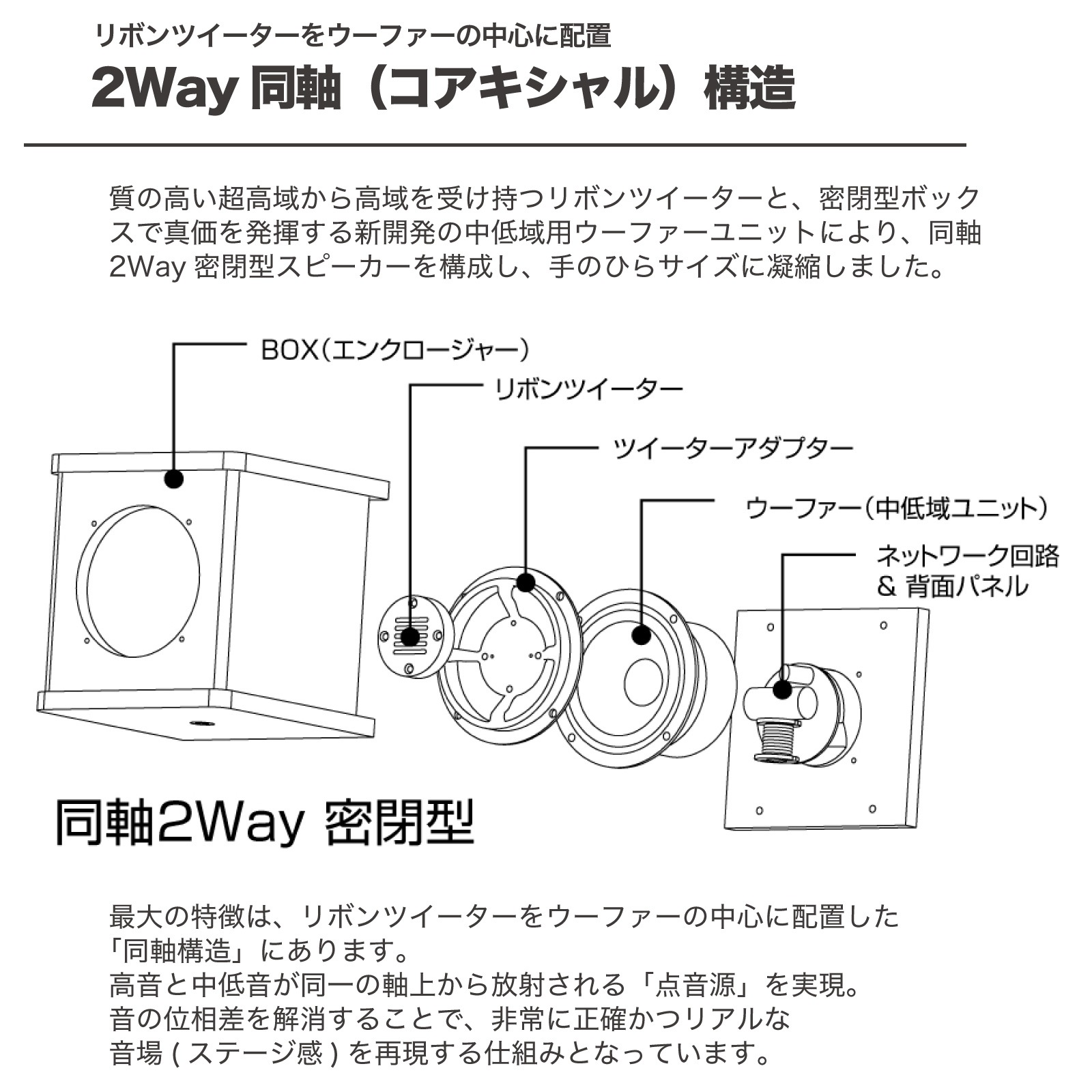 SW-SP3-SD リボンツイーター スピーカー 同軸2Way キューブ型 2台1組 36kHz パッシブスピーカー 8Ω 小型 コンパクト 高音質 デスクトップ ニアフィールド 日本設計 国内ブランド 高解像度 高定位 SOUND WARRIOR