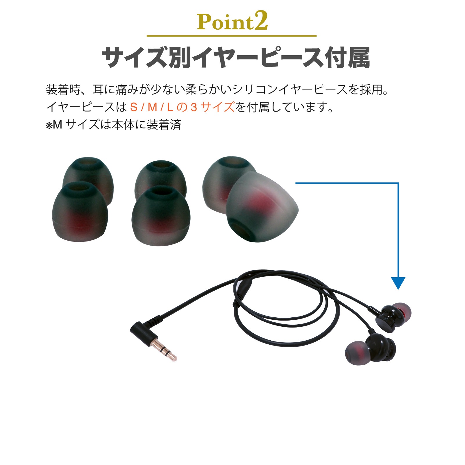 SWA-HS-EP1 ヘッドセット用 短い 両耳イヤホン 49cm