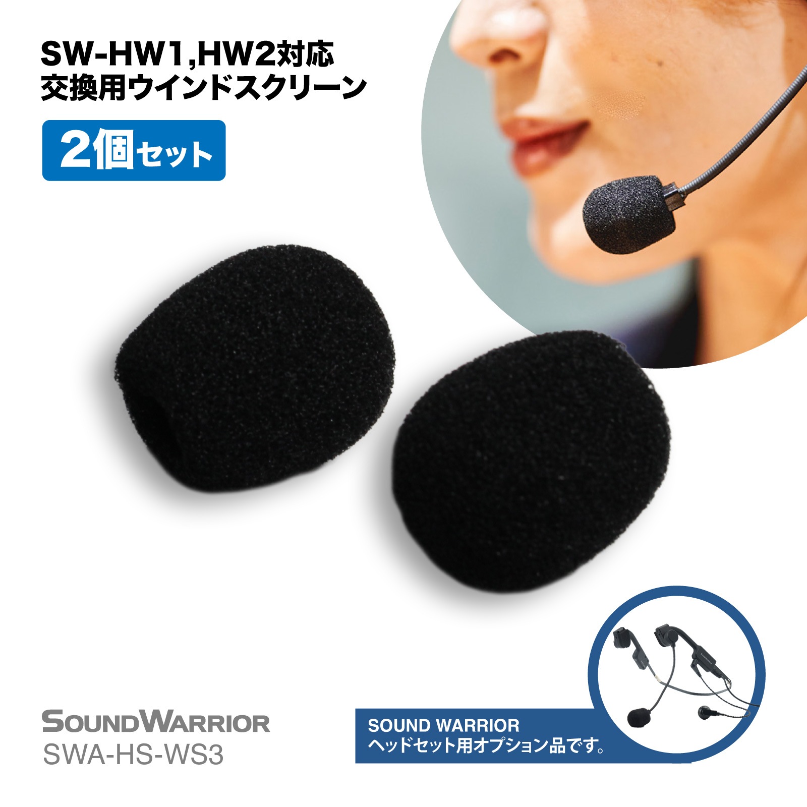 SWA-HS-WS3 ヘッドセット用 交換用ウインドスクリーン 2個セット SW-HW1用 SW-HW2用