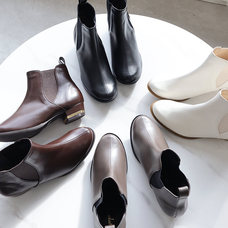 サイドゴアショートブーツ 消音ヒール 幅広 柔らか 3cmヒール