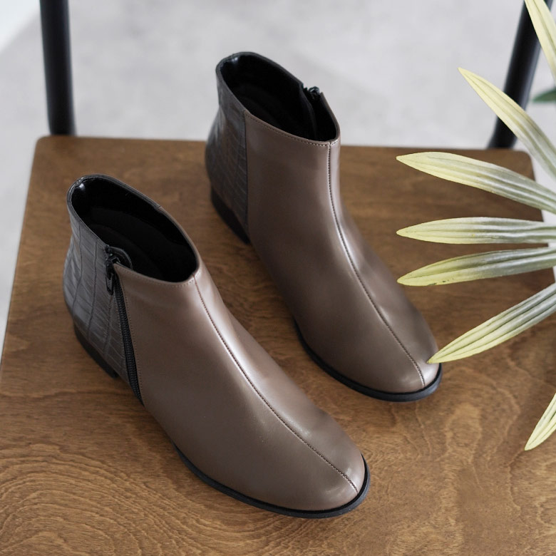 ショートブーツ バイカラー ツイード 幅広 柔らか 3cmヒール