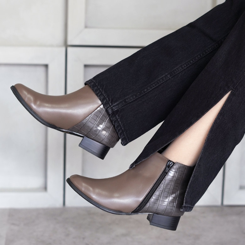 ショートブーツ バイカラー ツイード 幅広 柔らか 3cmヒール