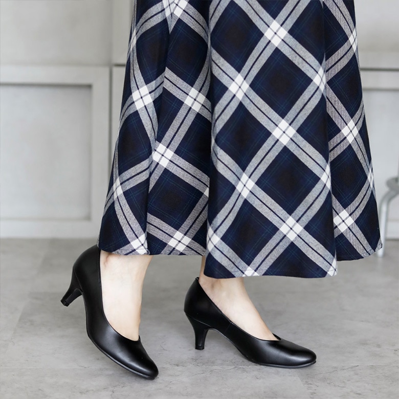 晴雨兼用 ラウンドトゥプレーンパンプス レイン 6cmヒール