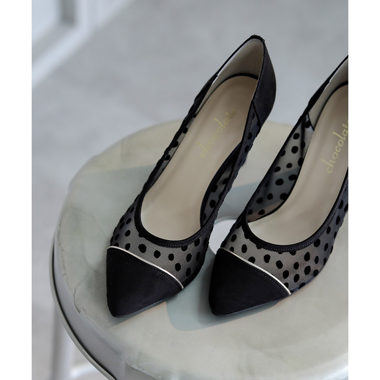 ポインテッドチュールパンプス 7cmヒール