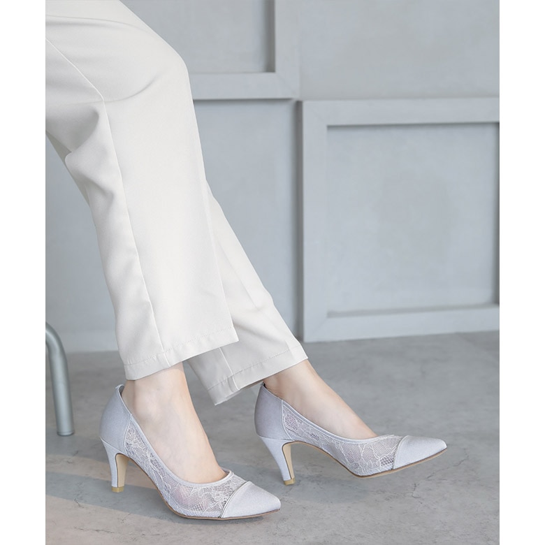 ポインテッドチュールパンプス 7cmヒール