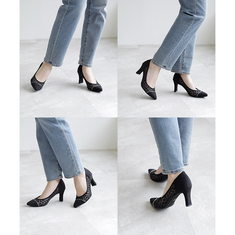 ポインテッドチュールパンプス 7cmヒール