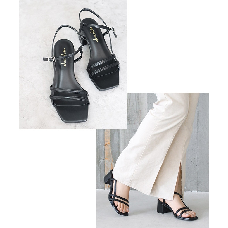 日本製 アンクルストラップサンダル スクエアトゥ 5cmヒール