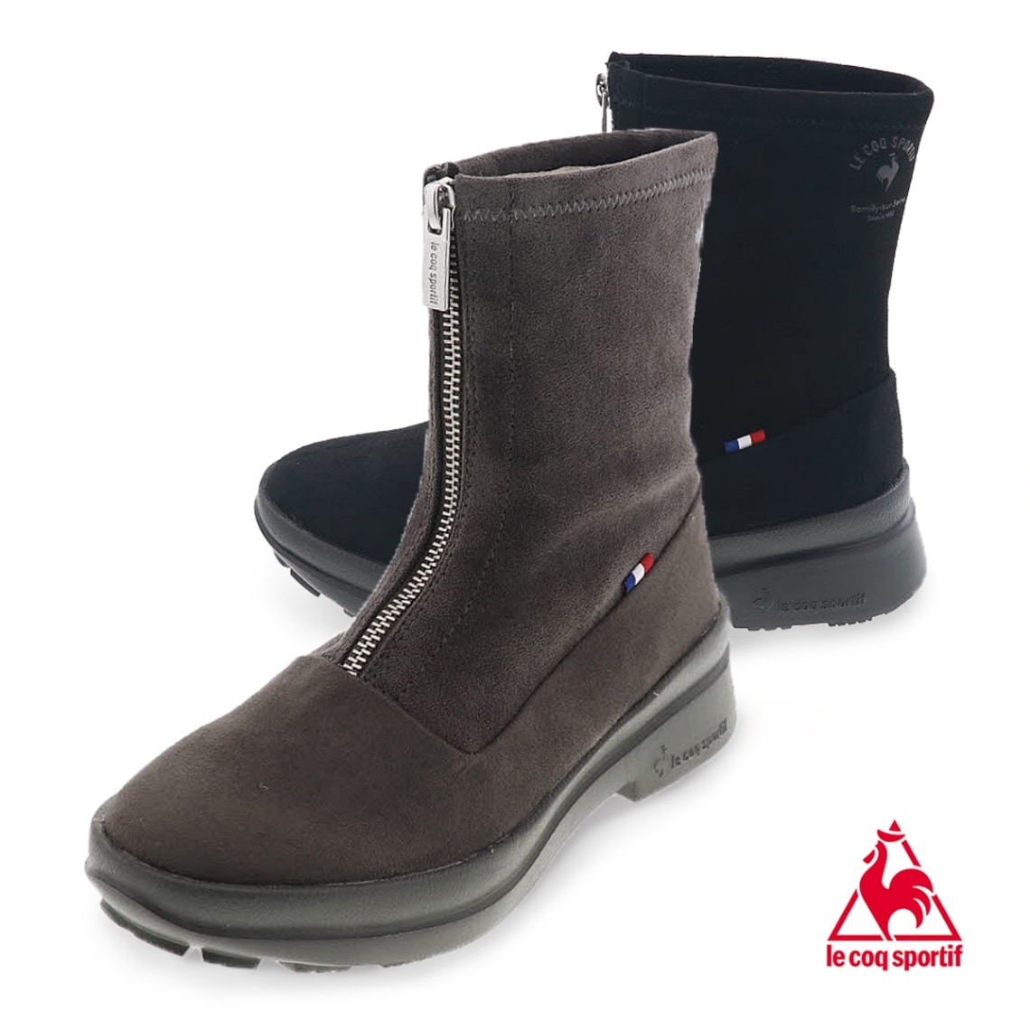 ルコック スポルティフ LCS ベレー IV FZ レディース ブーツ 防水ブーツ 履きやすい 前ジップ スエード調 QZ3WJD87GY グレー/QL3WJD90BK ブラック