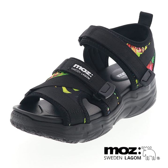 MOZ モズ 靴 16914 レディースサンダル 厚底 スポーツサンダル スポサン ストラップサンダル ベルクロベルト ボタニカル ブラック 黒 S M L LL