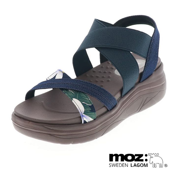 MOZ モズ 25005 靴 レディースサンダル ストラップ ゴムベルト 厚底サンダル リゾート 夏 軽量 ネイビー S M L LL