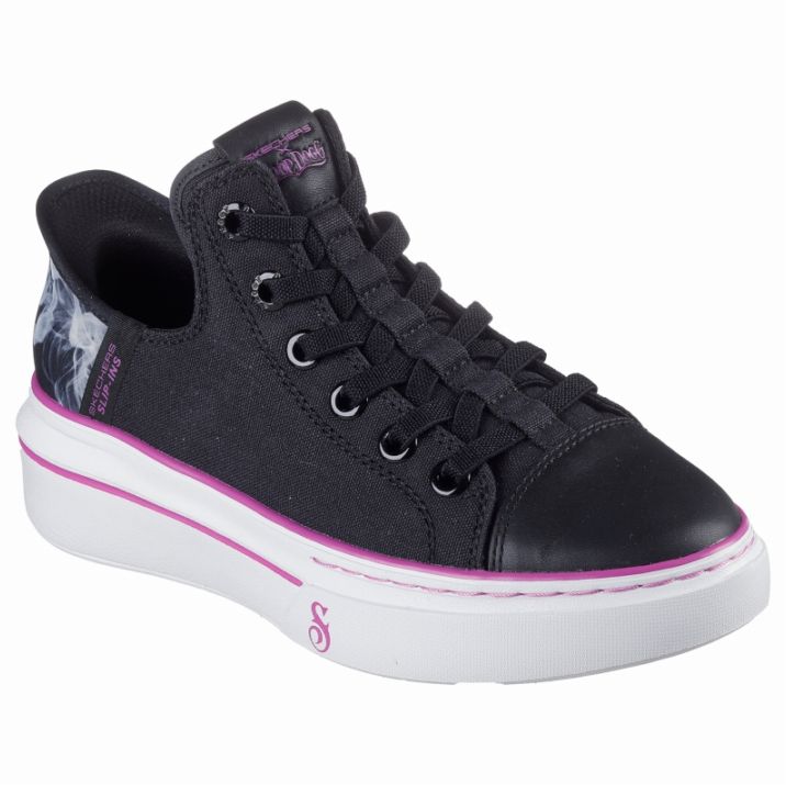 SKECHERS スケッチャーズ スリップインズ スヌープ ワン ボス ライフ キャンバス レディース スニーカー 厚底 186000 ブラック×パープル BKPR