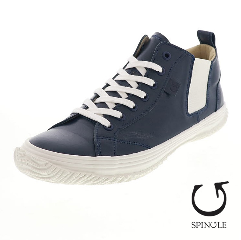 スピングル メンズスニーカー ミッドカット 定番モデル サイドゴア カジュアルシューズ カンガルーレザー SPINGLE SP-442 216 ディープネイビー