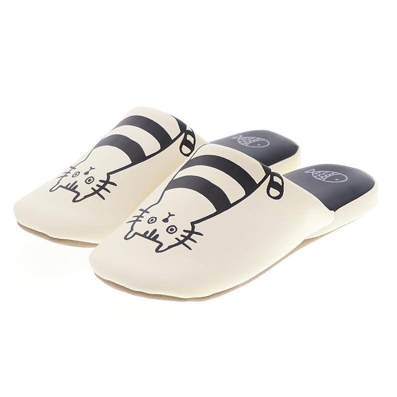 オクムラ　ねこちゃんプリントお手入れ簡単ソフトスリッパ (ホワイト)