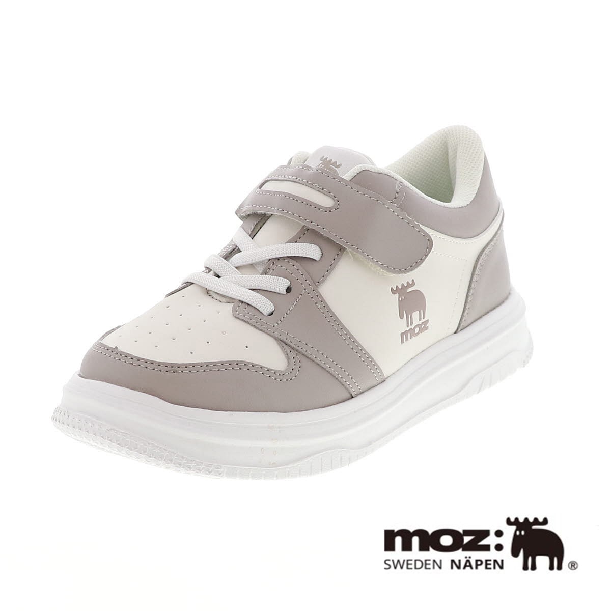モズ MOZ 25101 キッズスニーカー ジュニアシューズ 子供靴 運動靴 履きやすい 軽い ベルクロベルト ゴム紐  Oak/C オーク ホワイト