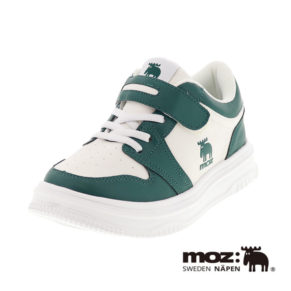 モズ MOZ 25101 キッズスニーカー ジュニアシューズ 子供靴 運動靴 履きやすい 軽い ベルクロベルト ゴム紐  Green/C グリーン ホワイト