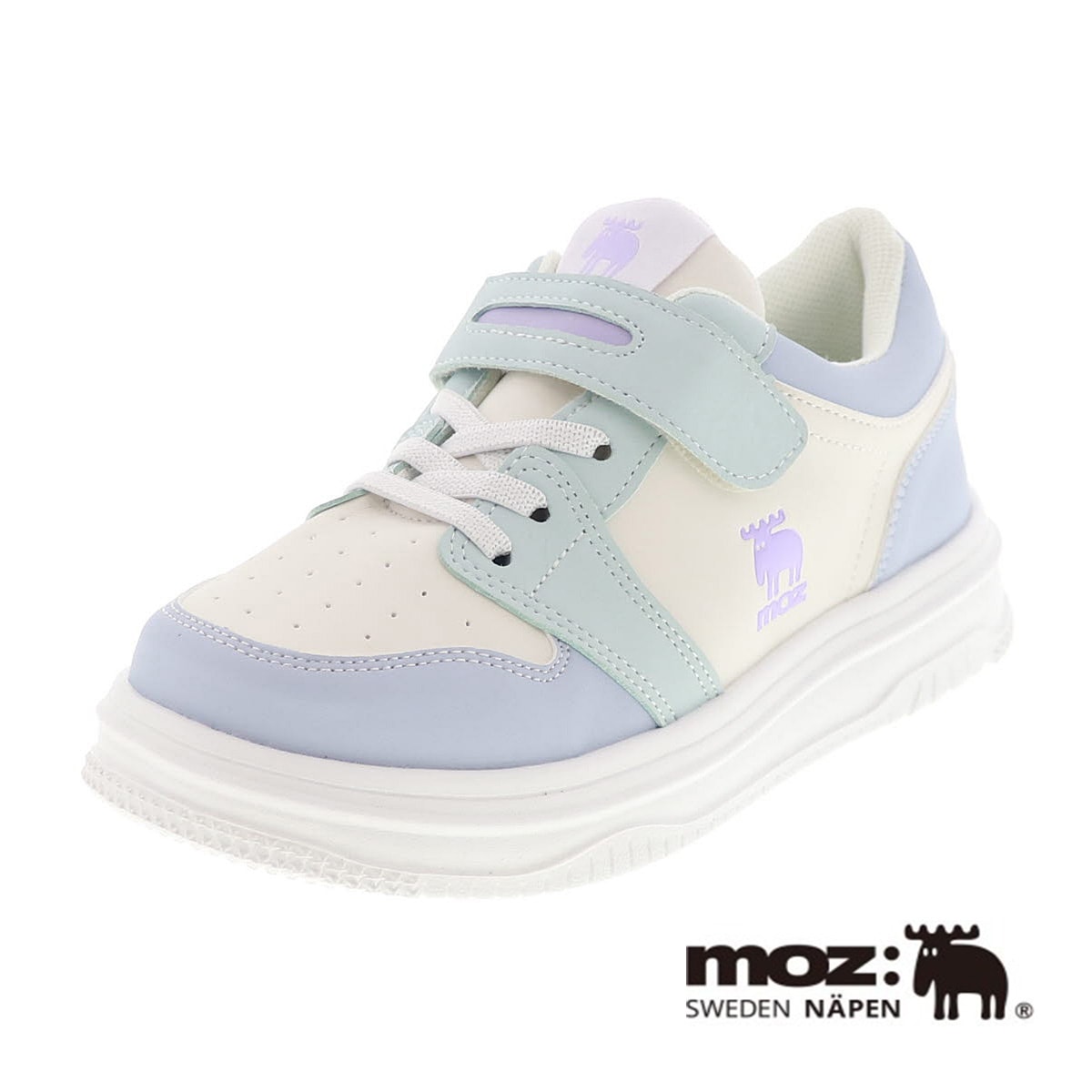 モズ MOZ 25101 キッズスニーカー ジュニアシューズ 子供靴 運動靴 履きやすい 軽い ベルクロベルト ゴム紐  Blue/C ブルー ホワイト