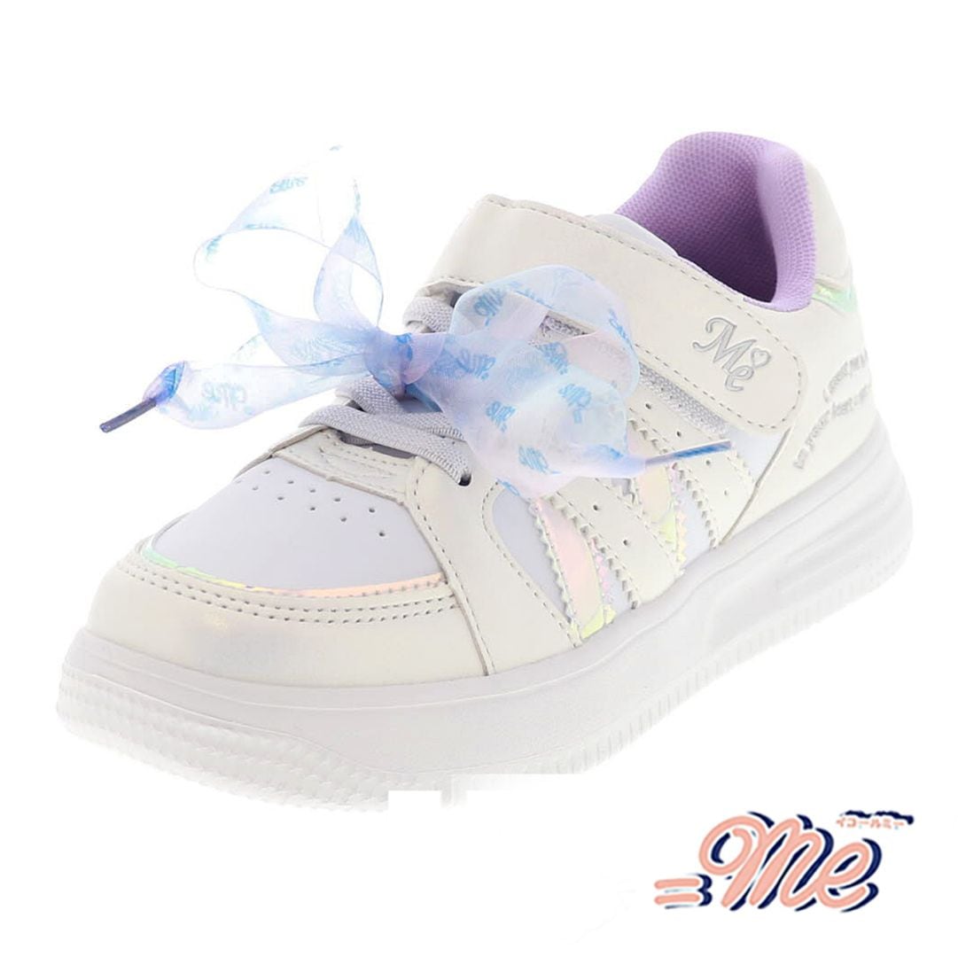 イコールミー キッズ スニーカー 2WAY リボン 厚底 軽量 ベルクロ ME-3754 女の子 ホワイト 白 シフォン キラキラ