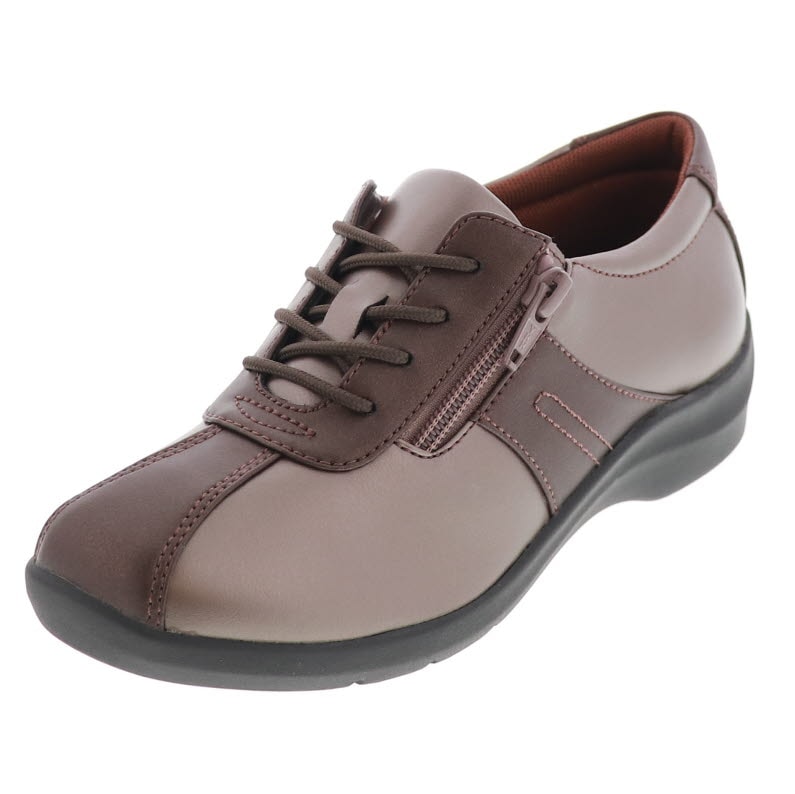 ムーンスター イブ 195 レディース コンフォート シューズ 柔らかい 履きやすい ゆったり幅広 ジップ 婦人靴 セピアコンビ 21.5cm～25.0cm