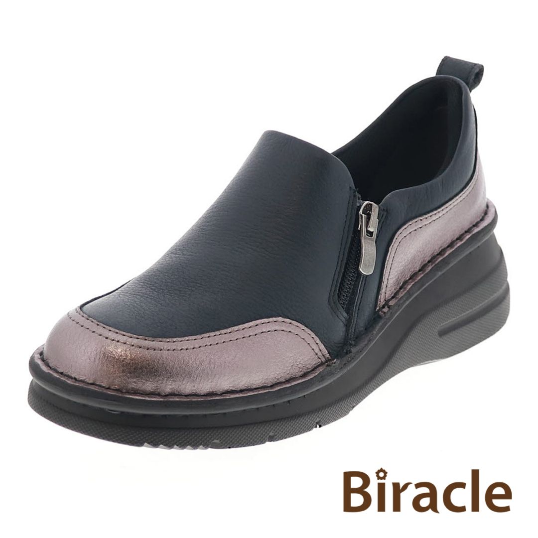 レディース カジュアル コンフォートシューズ 足に優しい ゆったり幅 4E 本革 レザーシューズ 婦人靴 オリジナル Biracle BR C9946CBZN ネイビー/プラチナ