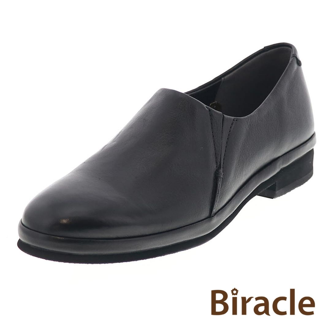 レディース カジュアル コンフォートシューズ スリッポン 足に優しい 幅広3E 本革 レザーシューズ 婦人靴 オリジナル Biracle BR26142PY CSM BLK ブラック