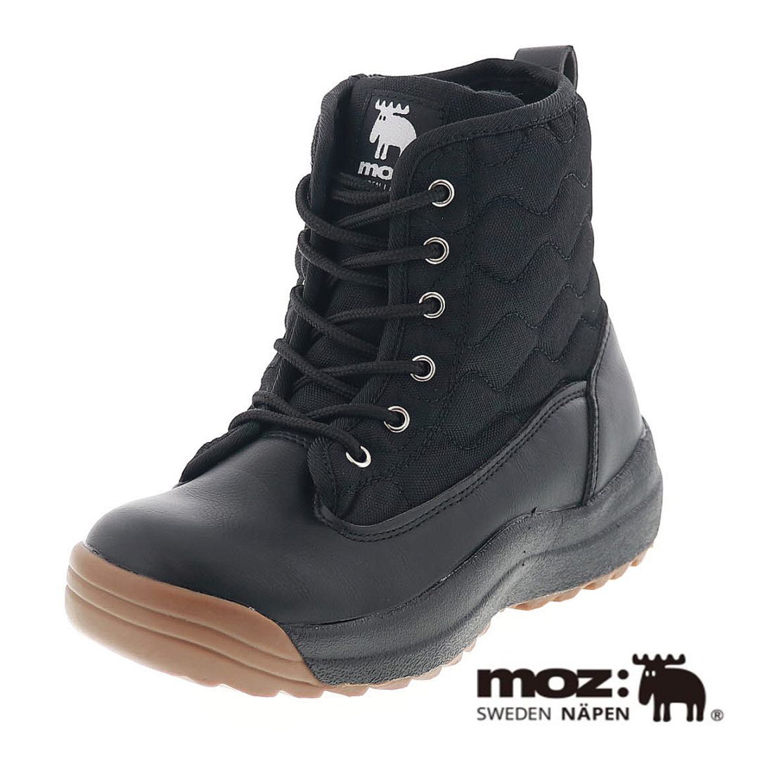 モズ moz レディース モカシン ファー ボア スエード調 黒