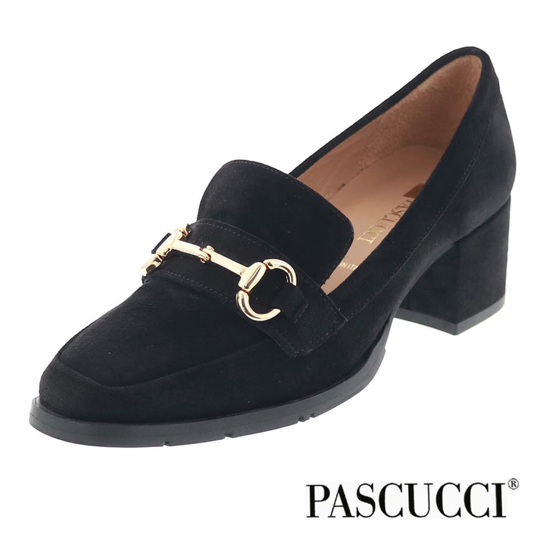 PASCUCCI パスクッチ パンプス 7485 レディース ビットパンプス スエード 太めのヒール 歩きやすい 靴 イタリア製 NERO ブラック 黒 