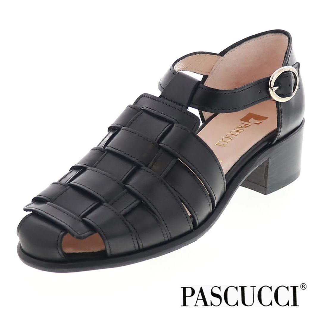 PASCUCCI パスクッチ グルカサンダル ストラップ 3010 レディース コンフォート サンダル レザー 歩きやすい 靴 太めのヒール イタリア製 ブラック 黒 
