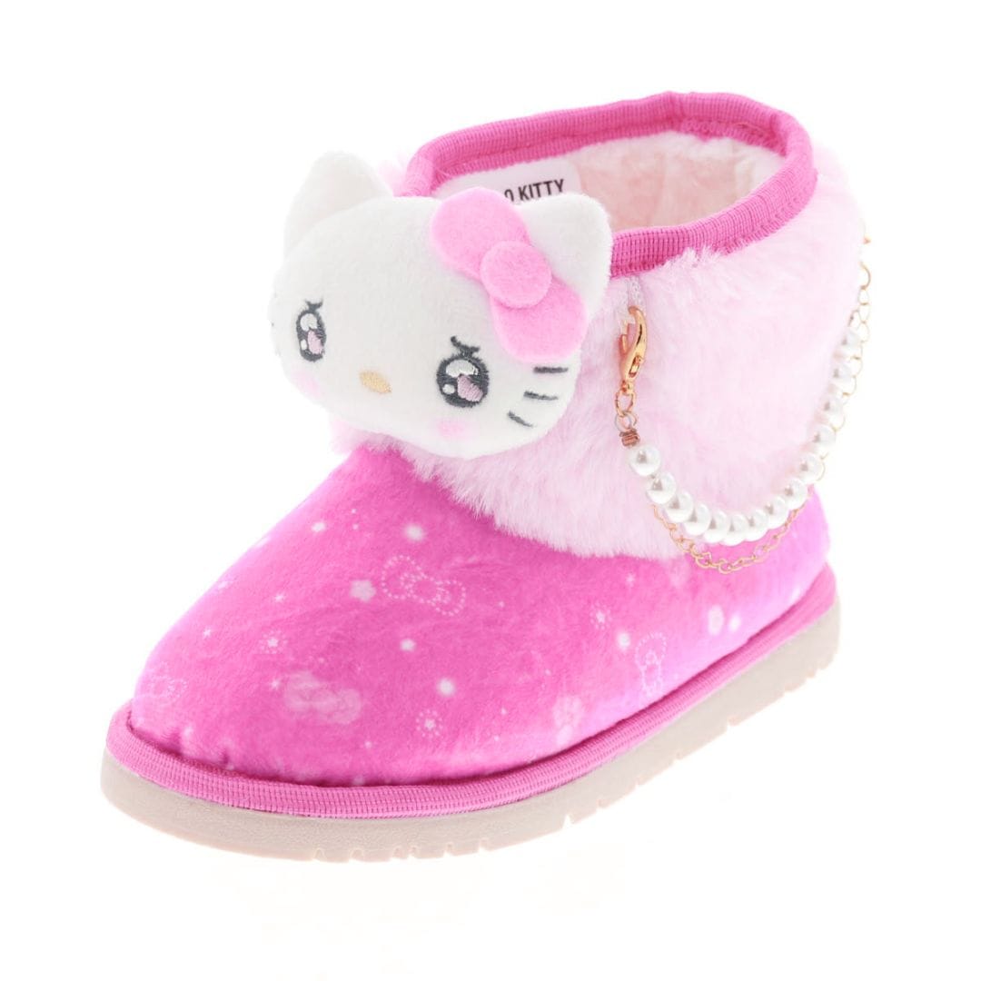 Sanrio サンリオ ハローキティ キティちゃん キッズ ブーツ ムートン調 H81245 ふわふわ ファー パールアクセサリー レッド