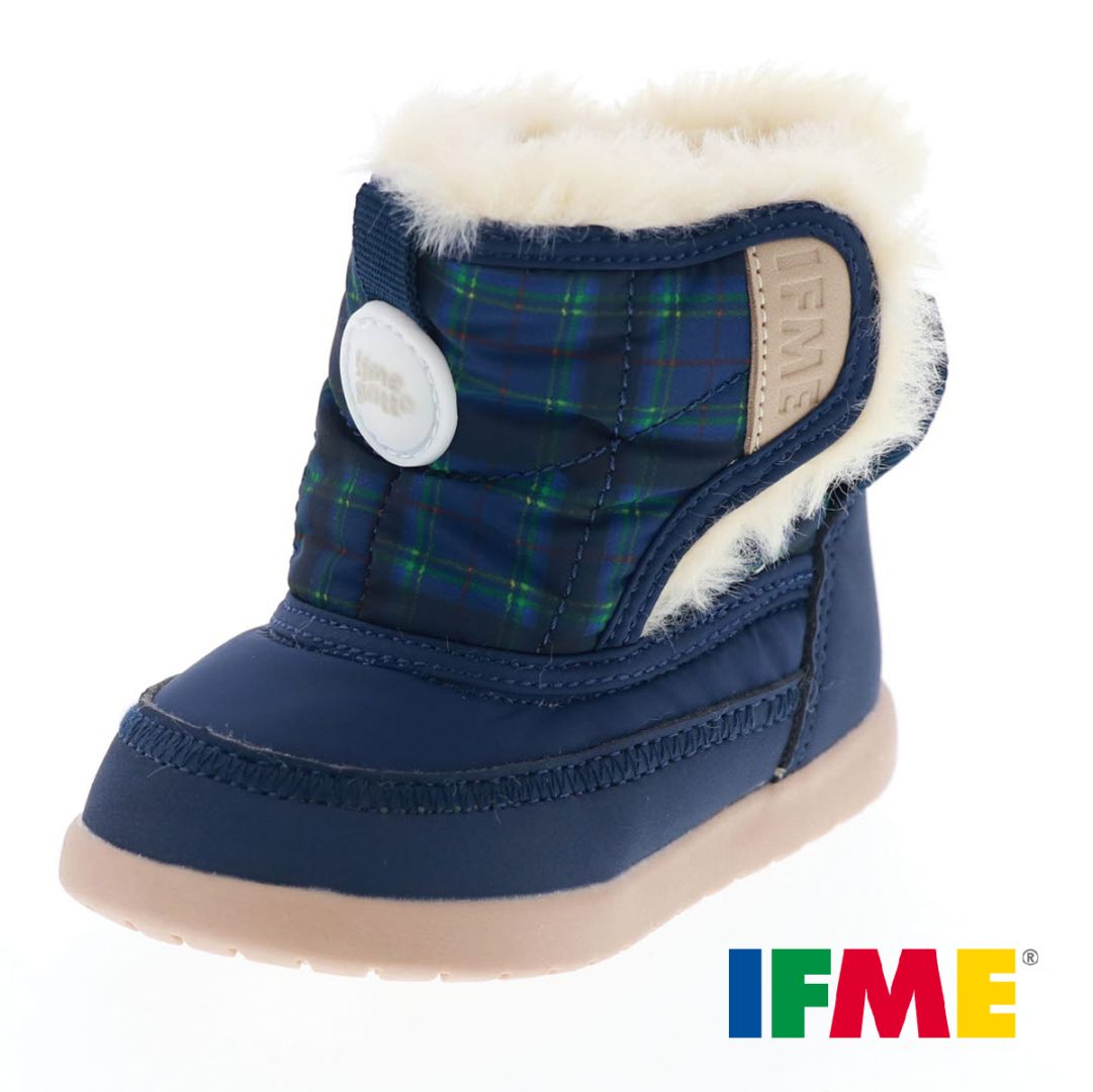 IFME patto ベビーブーツ イフミー BABY 脱ぎ履き簡単 ボアブーツ ベビーシューズ キッズ 30-5815 NAVY ネイビー チェック柄 撥水加工 通園靴