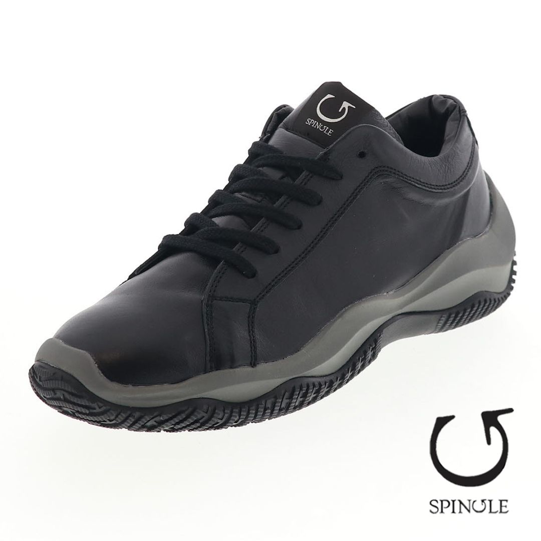 スピングル メンズ スニーカー ローカット 軽量 厚底 カジュアルシューズ ボリュームシルエット カンガルーレザー SPINGLE SP-1908 05 ブラック