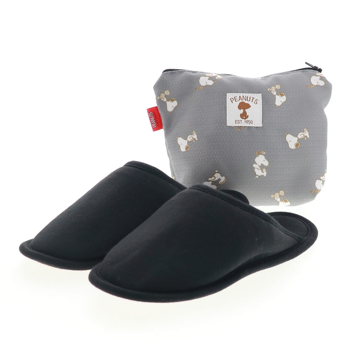 スヌーピー SNOOPY 携帯用 スリッパ ルームシューズ ポーチ付き 簡易スリッパ 持ち運びに便利 おでかけ 旅行 トラベル J231651 ブラック 黒