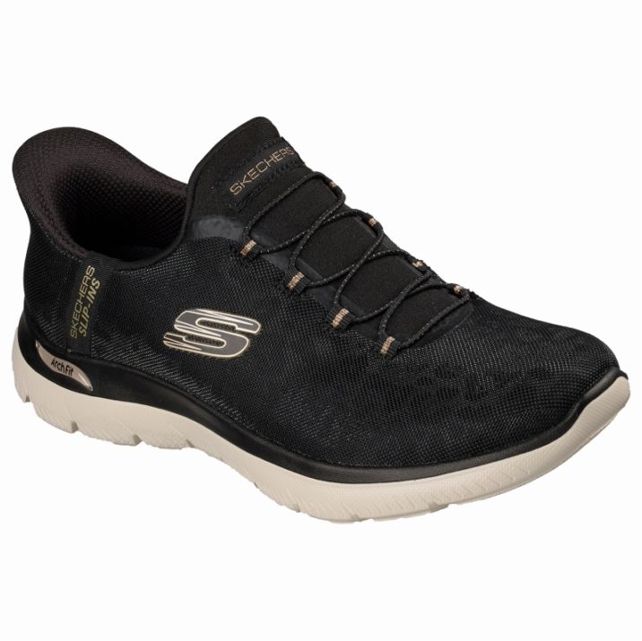 SKECHERS スケッチャーズ スリップインズ レディース スニーカー 150750W BKGD アーチフィット サミッツ - ラックス レオパード ブラックゴールド WIDE FIT