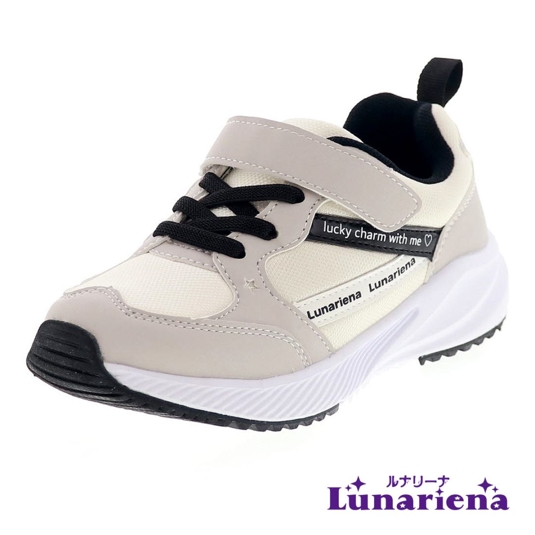 キッズ スニーカー ジュニア シューズ 子供靴 1.5E 少し幅が狭く細めの足に適した設計 ルナリーナ 女の子 ベージュ 19.0cm〜24.0cm